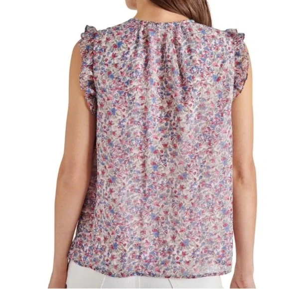 BB Dakota Steve Madden Floral Ruffle flutter Sleeve Top Size Large - Picture 5 of 12